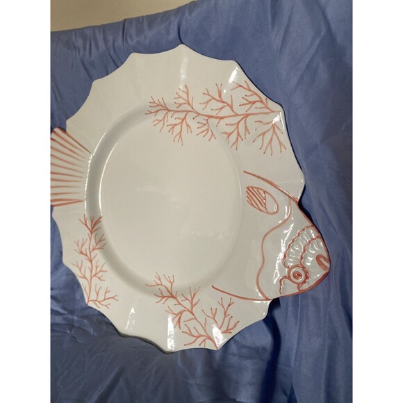 Vintage Zanolli Hand Painted  Bot Fish Platter Made in Italy 15" White Coral - Picture 3 of 10